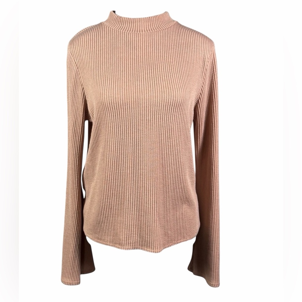 Willow & Root Ribbed Long Sleeve Top Dusty Rose Open Back & Tie size M Boho chic